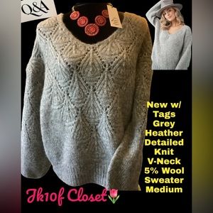 🍄NWT Q&A MEDIUM 5% WOOL POINTELLE  KNIT SWEATER